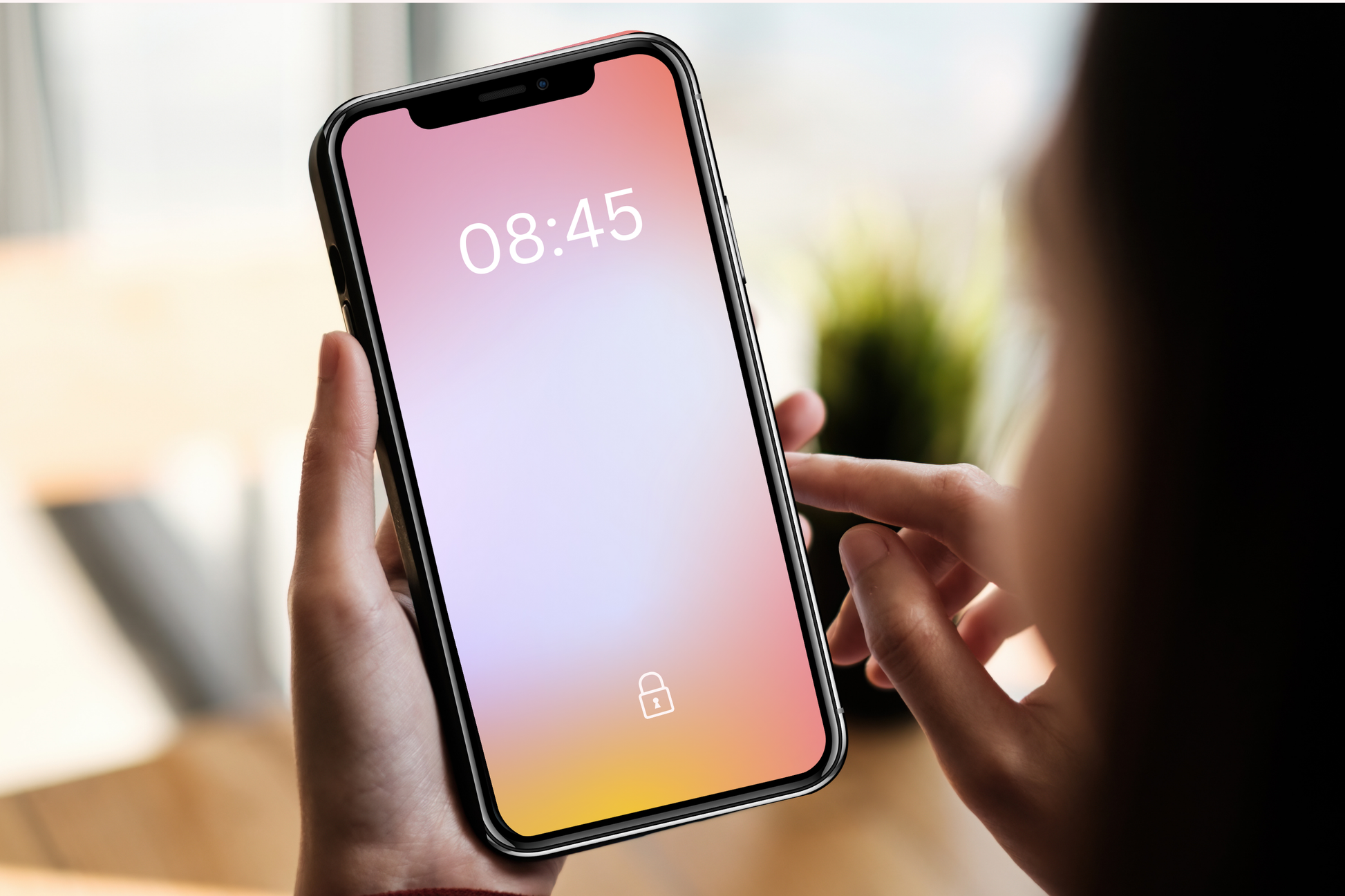 aesthetic iPhone lockscreen with pink blue orange yellow gradient