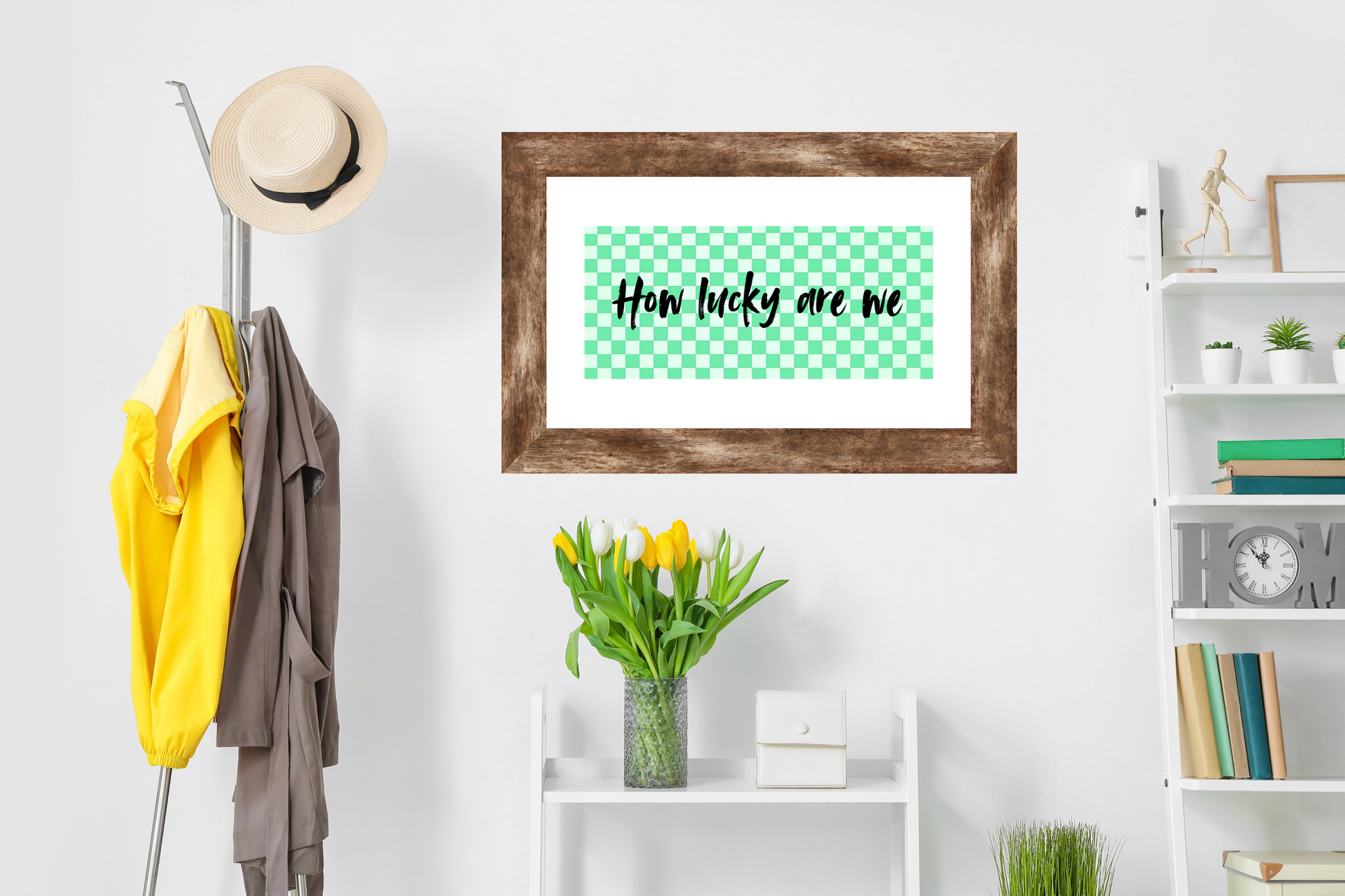 pastel mint green checkerboard wall art printable home decor